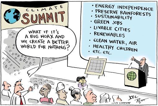 What if it's a big hoax? - Cartoon by Joel Pett/USA Today - I couldn't find an original to see what the license of it was. It's all over the internet anyway. I hope an attribution will do.