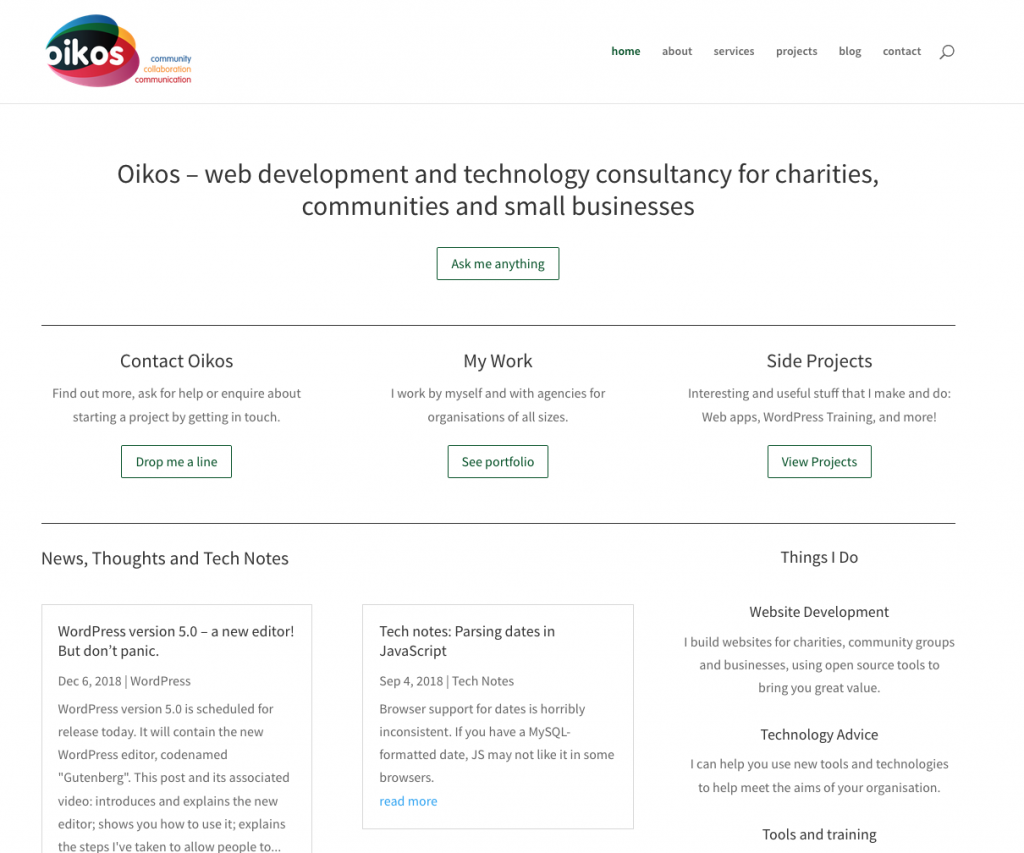 Old Oikos site with WordPress and a page builder