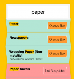 Screen shot of prototype filterable recycling list